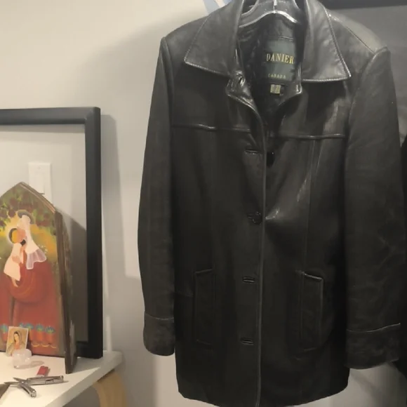 Danier Black Leather Long Coat - Picture 1 of 6